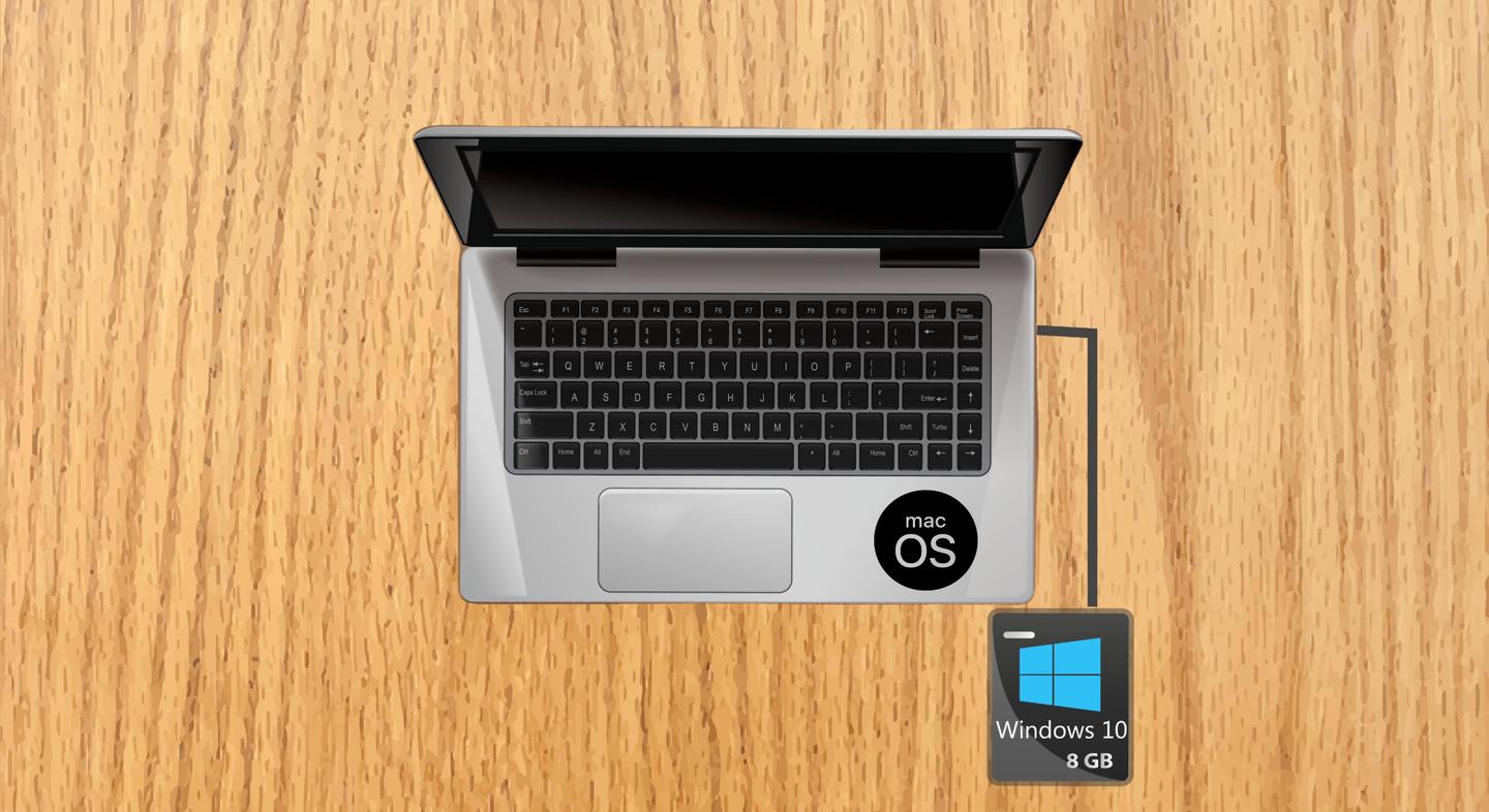 Computer with macOS and Windows 10